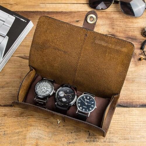 Cow Leather 3 Slot Watch Box Handmade Watch Roll Travel Case Wristwatch Pouch Watch Storage Box Chic Portable Vintage Watch Box