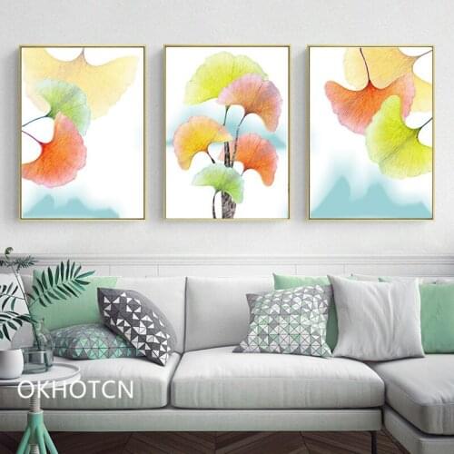Ginkgo Biloba Landscape Poster Colorful Minimalist Wall Pictures Canvas Paintings Living Room Restaurant Art Home Decoration