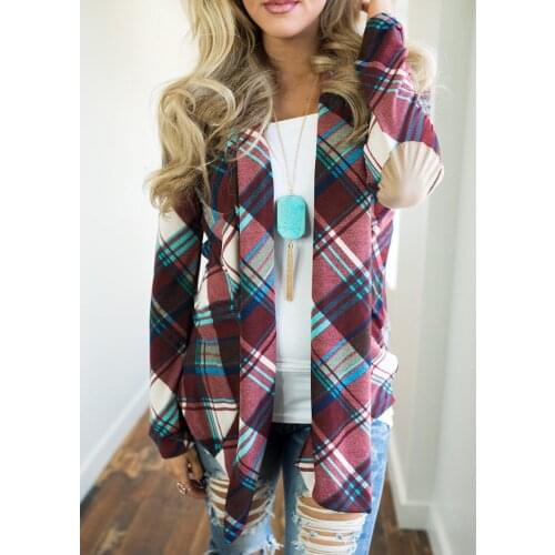 Autumn Lady Women New Plaid Cardigan Coat Long Sleeve Loose Knitted Outwear Jacket Coat Tops Casual Clothing