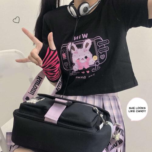 Kawaii Graphic T Shirt Women Summer Rabbit Print Cropped Top Mujer E Girl Alt Clothes Aesthetic MINGLIUSILI Streetwear Tee Shirt