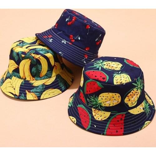 Visor Fishing Bucket Hat Men Women Summer Bucket Cap Banana Print Bob Hat Hip Hop Gorros Fishing Fisherman Hat Double-sided A526