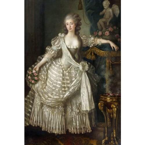 Classical figurative painting canvas portrait art poster picture court painting of noble lady with nice dress modern home decor