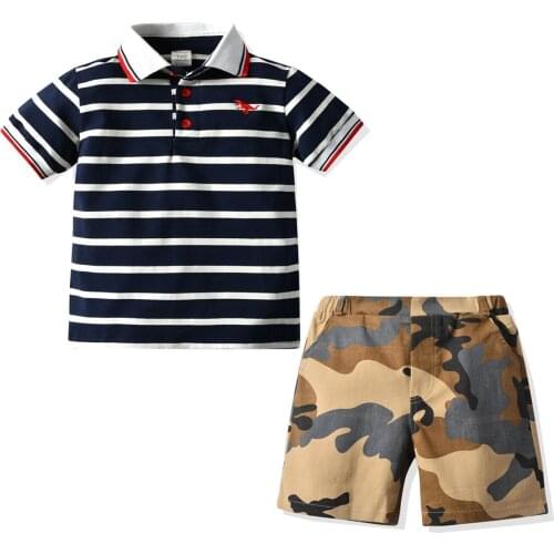 Ircomll Childrens Set Striped Turn-down Collar Kids Boys Suit Clothing Short Sleeve Polo T-shirt+ Shorts Boy Outfits