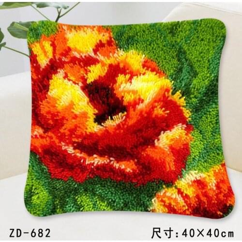 Red Flower Needlework Pillowcase Latch hook rug kits back cushion Diy Carpet embroidery cross stitch thread embroidery kit