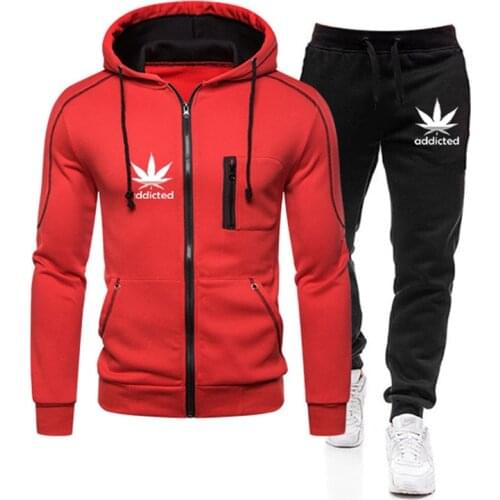 Autumn Winter Style Thick Mens Hooded Jacket Casual Zipper Sweatshirts + Pants Two Piece Outfits Jogging Gym Tracksuit Clothing