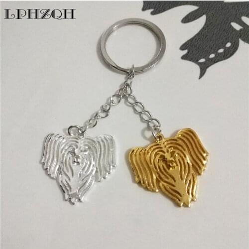 LPHZQH Fashion Boho Chic Dog Chinese Crested Key Chain Women Bag Pendant Accessory Key Ring Charm Jewelery Gold Color