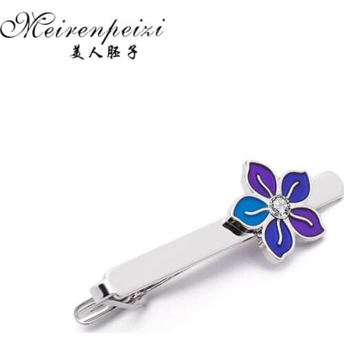 Meirenpeizi Fashion Silve Plated Flower Tie Clip Tie Bar Mens Tie Pin for Party Mens Tie Pin Fathers day gifts