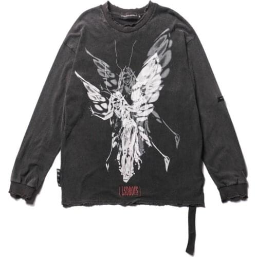 2021 Fairy Graphic Print Punk Retro Hip Hop Men T Shirt Long Sleeve Oversized Hipster Thin Sweatshirts Vintage Clothes For Teens