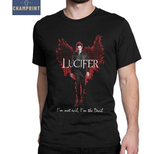 Fashion Lucifer T-Shirt Men Crew Neck Cotton T Shirts TV Show Short Sleeve Tees Adult Clothing