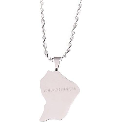 Stainless Steel Silver Color French Guiana Map Pendant Necklaces Francaise Guyane Charm Jewelry