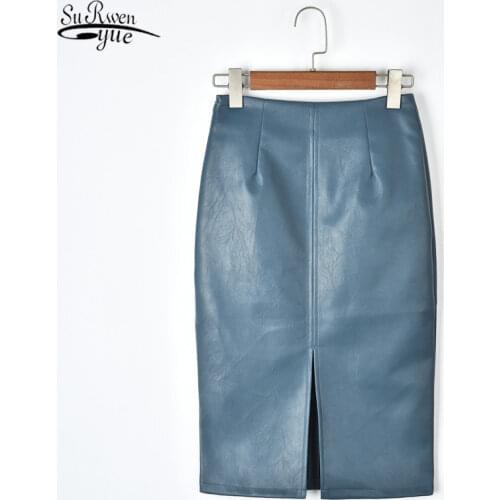 Solid Split Plus Size Skirts Korean PU Leather Skirt Women High Waist Straight Midi Skirts 2021 Spring Midi Skirt Fashion Women