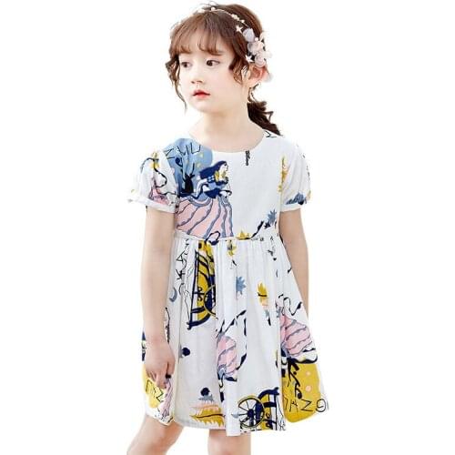 Todler Girl Clothing Dress Fashion Korean Cartoon Print Short Sleeve Princess Dress Summer Baby Girls Clothing Big Girls Dresses