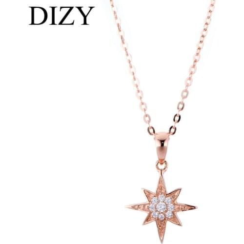 DIZY SOLID 925 ROSE GOLDEN SILVER Eight-pointed STAR PENDANT CUTE ROMANTIC JEWELRY DAILY GIFT FOR WOMEN