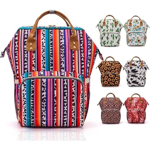 Lequeen Baby Diaper Backpack Cactus Sunflower Print Changing Nappy Mummy Bag Maternity Large Capacity Baby Stroller Bags