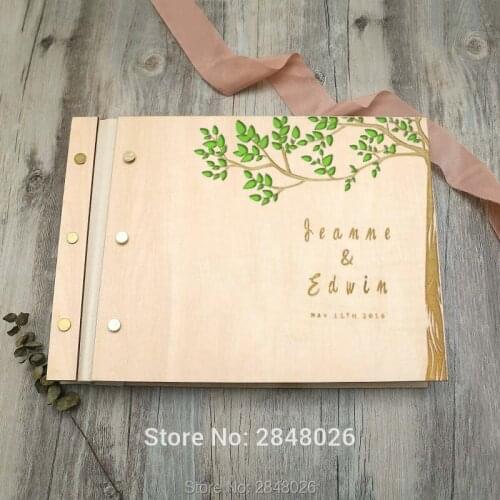 Rustic engraved Tree wedding guestbook,Custom wooden Wedding Memory guest book, personalized sign in album