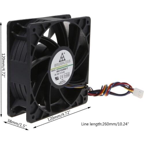 Cooling Fan 12038 12V 5A Dual Ball Bearing Brushless 4Pin Computer Server Case S7 S9 D3 L3 E9 T9 PFC1212DE