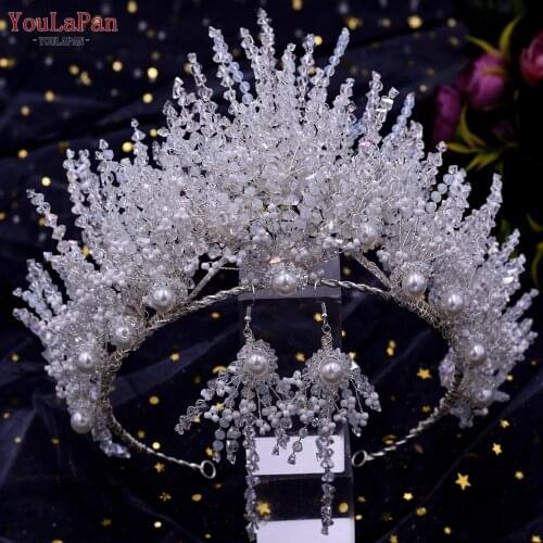 YouLaPan HP399 Vintage Bridal Crown Shining Crystal Wedding Headband Bridal Hair Accessories Wedding Jewelry Set Headpieces