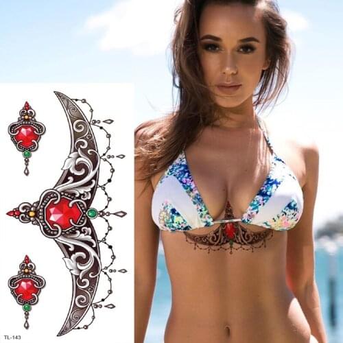 Temporary tattoo women under breast tattoo mehndi stickers underboob sternum temporary tattoos waterproof large tatoo fake henna