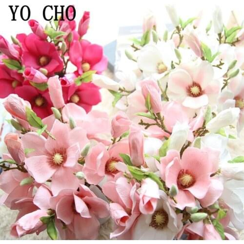 YO CHO Artificial Flower Silk Magnolia Single Fake Orchid DIY Bouquet Flower Arrangement Wedding Table Home Party Decoration
