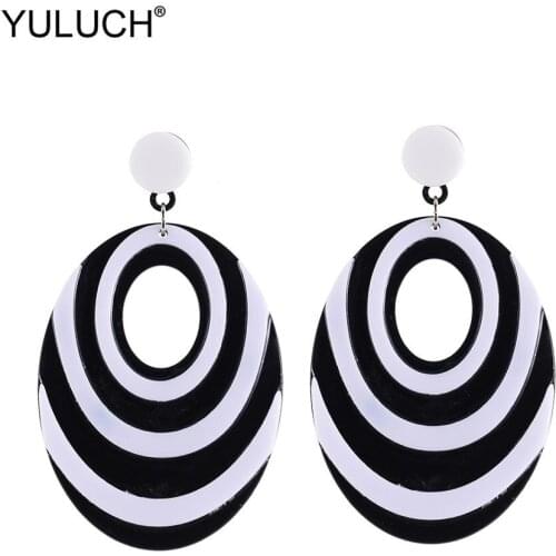 YULUCH Trendy Personality Women Hollow Plastic Zebra Stud Earrings For Lady Party Ethnic African Long Jewelry Statement Earrings