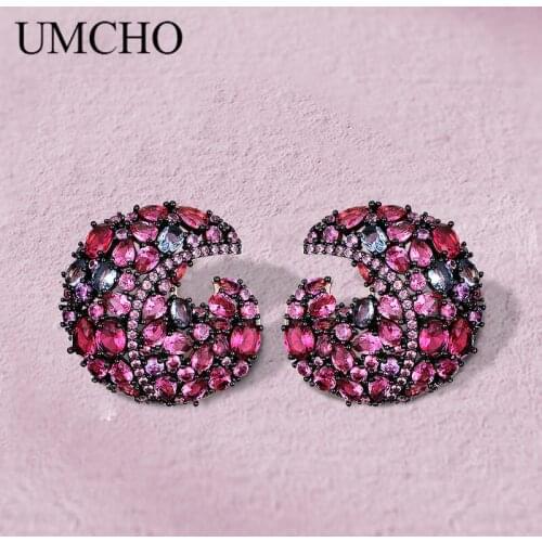 UMCHO 925 Sterling Silver New Style Long Metal Hollowed-out Colorful Crystals Earrings Fine Jewelry Accessories For Women