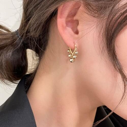 YH-ZL Vintage Gold Copper Hoop Earrings for Women Small Simple Round Bead Punk Earrings Party Fashion Jewelry Bijoux Oorbellen