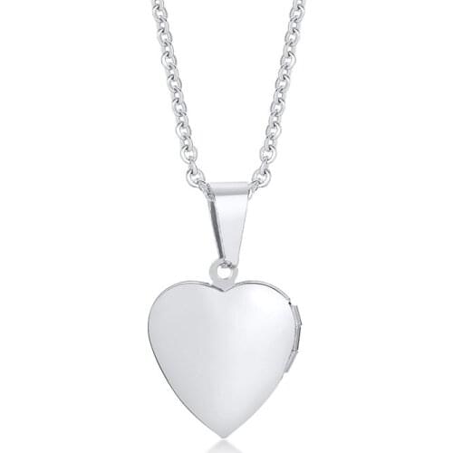 2021 Europe And America Style Stainless Steel Inlaid Zircon Pendant Love Heart Openable Photo Box Temperament Necklace For Women