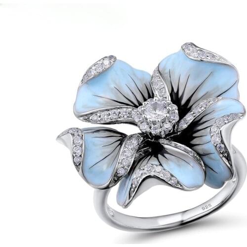 Women Deluxe Ring White Gold Filled Elegant Cubic Zirconia Lotus Bud Rings Vintage Jewelry Promise Engagement Party Wedding Ring