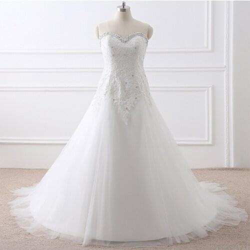 White Ivory Sweetheart Plus Size Wedding Dresses Real Photo Lace Appliques Deaded A-line Vestidos De Novia Bridal Gowns In Stock