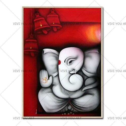 100% Handpainted Canvas Painting Ganesha Buddha Wall Art Wall Pictures for Living Room no Frame Decorative Pictures