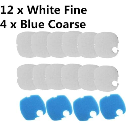 16PCS Aquarium Replacement Filter Pads for SUNSUN HW-304 HW404B (4 Blue Coarse and 12 White Fine)