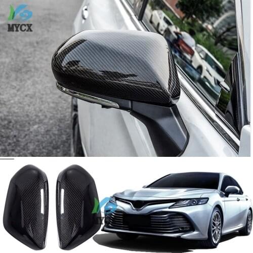 2PCS Carbon Fiber Chrome ABS Plastic Rearview Mirror Decorative Cover for Toyota Camry 2018 8th XV70 Accessories Car Styling