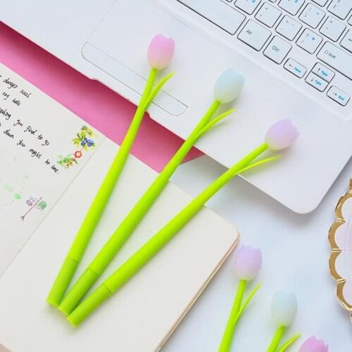 3Pcs 0.38mm Gel Pen Funny Photochromic Silicone Tulip Student Exam Flower Pen for Classroom