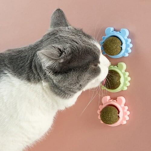 3pcs Catnip Ball Set Cat Treat Toys Snack Self-Adhesive Rotated Catnip Ball Cats Wall Mount Molar Teething Toy For Cats Ball