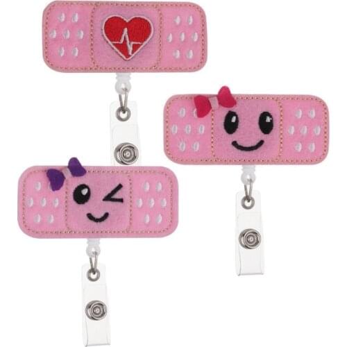 3Pcs Retractable Badge Holder Felt Nurse ID Badge Reel Holder Felt Bandage Badge Reel with Alligator Clips for Women X4YA