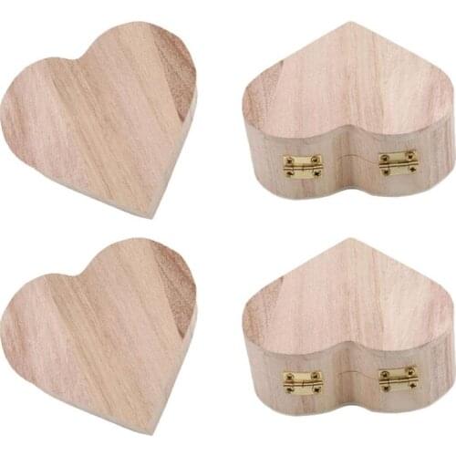 4Psc Solid Wood Jewelry Boxes Heart Shape Gift Storage Boxes for Valentines Day Home Dresser