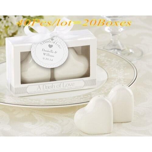40pcs/lot(20boxes) Wedding celebration gift of A Dash of Love Ceramic Love Heart Salt and Pepper Shakers Wedding Party favors
