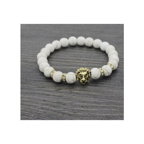 8mm brtr34 silver gold copper lion Reiki Chakra Bracelet elastic white Howlite turquoise Buddha Yoga Charm stone bead Bangles