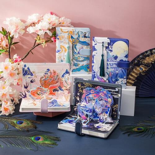 B6PU-Magnetic Buckle Chinese Style Handbook Student Notes Notepad Three-Dimensional Title Page Kawaii Notebook Notebook Journals