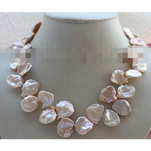 Free shipping Genuine Natural pink Reborn Keshi Petal Pearl Necklace 14KGP