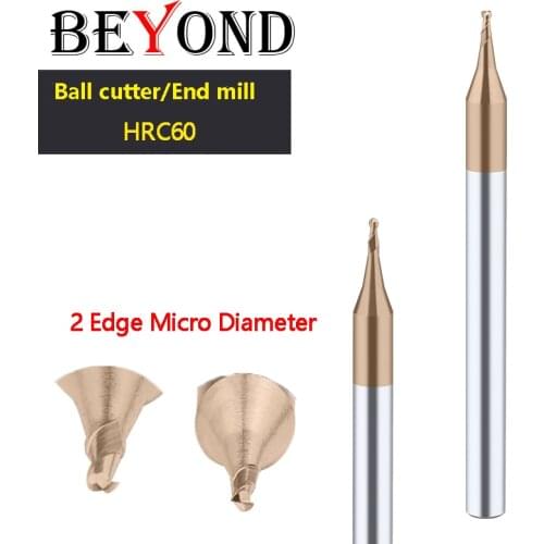 BEYOND 2 Edge Ball Type Vertical Milling Cutter Micro Diameter Carbide CNC Milling Machine Center 0.15-0.9 HRC60