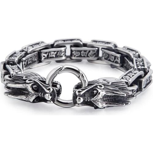 KB122862-BDJX Pure stainless steel vintage Link Chain biker dragon bracelet bangle 11mm 8.66'' Mens gifts jewelry 86g weight