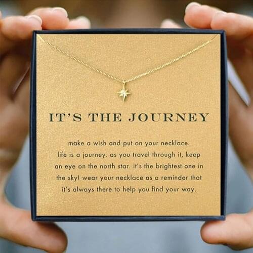 IcareU Gold Women Polaris Eight Pointed Necklace Jewelri Star Tar Alloy Clavicle Short Golden Plated Chain Pendant Jewelri Box