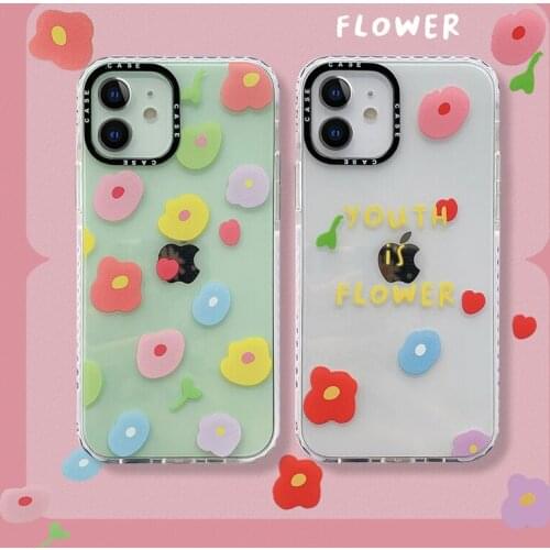 Colorful Flower for iPhone 7 8 7plus x xs xr xsmax 12mini 12promax 11 11Pro Straight edged transparent soft phone case