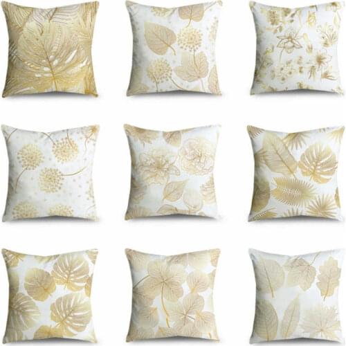Cushion Golden Throw Flowers Microfiber Cover Pillow Decorative Soft Case Leaves Sofa