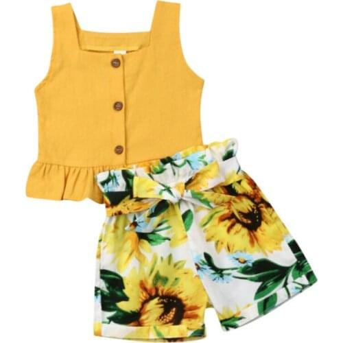 Boutique Girl Clothes 2019 Summer Toddler Kid Baby Girl Clothes Sling Tops Vest Sunflower Shorts Holiday Outfit