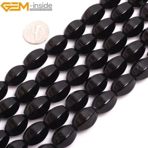 Gem-inside Natural Six Faces Faceted Twist Rice Shape Black Agate Beads For Jewelry Making 15inches DIY Jewellery
