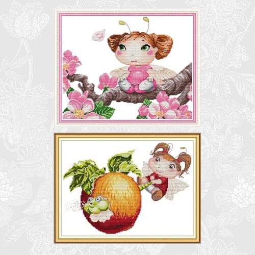 Joy sunday Bee fairy Cross stitch Kits Painting 11ct White Canvas 14ct Printed Fabric Embroidery Needlework Crafts Sets