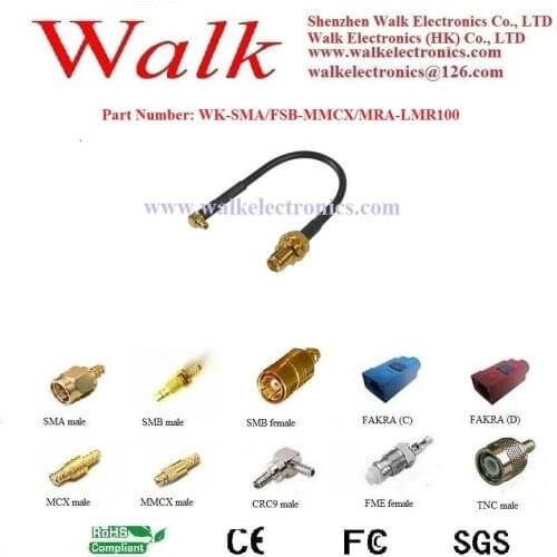 SMA female MMCX male angle LMR100 cable, MMCX SMA LMR100 cable, mmcx interface cable