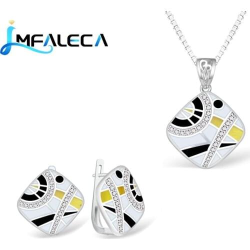 LMFALECA 925 Silver Necklace Earring Jewelry Set for Women Multicolor Enamel Clip Earring with Stone Fine Jewellry Birthday Gift